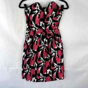 Strapless Pink Black Abstract Print Dress Size 3 SNAP Wearable Art Structured